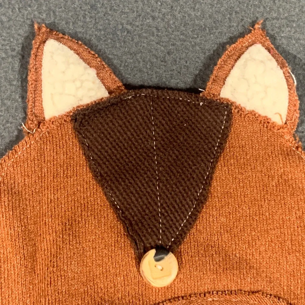 Vintage Knit Fox Winter Hat Baby 0-3 M Rust Orange Animal Ear Woodland Forest